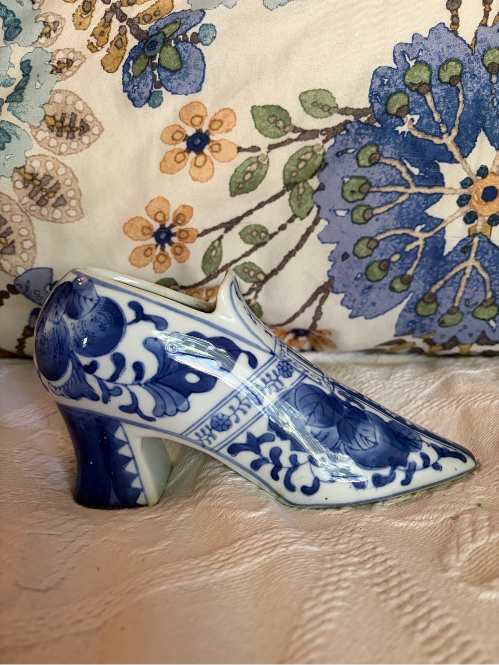 Vintage Blue and White Porcelain Heeled Shoe Décor Delft styled